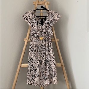 H&M Belted Ruffle Detail V-Neck Animal Print Dress
